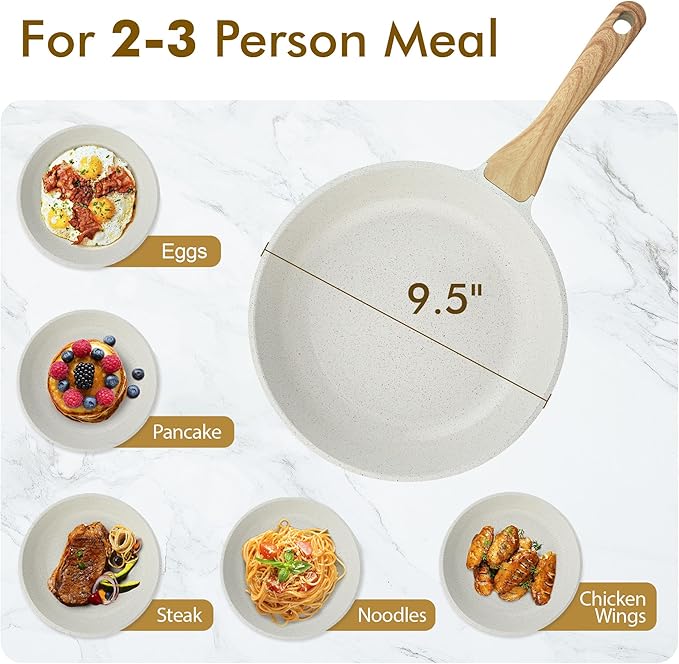 SENSARTE Nonstick Ceramic Frying Pan Skillet, 9.5 Inch Omelet Pan, Healthy Non Toxic Chef Pan, Induction Compatible Egg Pan with Heat Resistant Handle, PFAS-Free (Pack of 2)