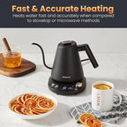 Elite Gourmet EKT3001 1L Digital Water Kettle, 304 Stainless Steel Interior, Programmed Temperatures, Keep Warm Function, Cordless, 360° Base, Auto Off & Audible Indicator, Matte Black