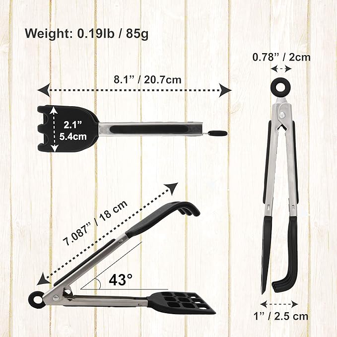 Mini Waffle Tongs by StarBlue – 8 Inches Silicone and Nylon Serving Tongs with Non-Slip Smooth Handles, Non-Scratch and Dishwasher Safe, Multipurpose Spatula Tongs for Belgian Waffle Serving