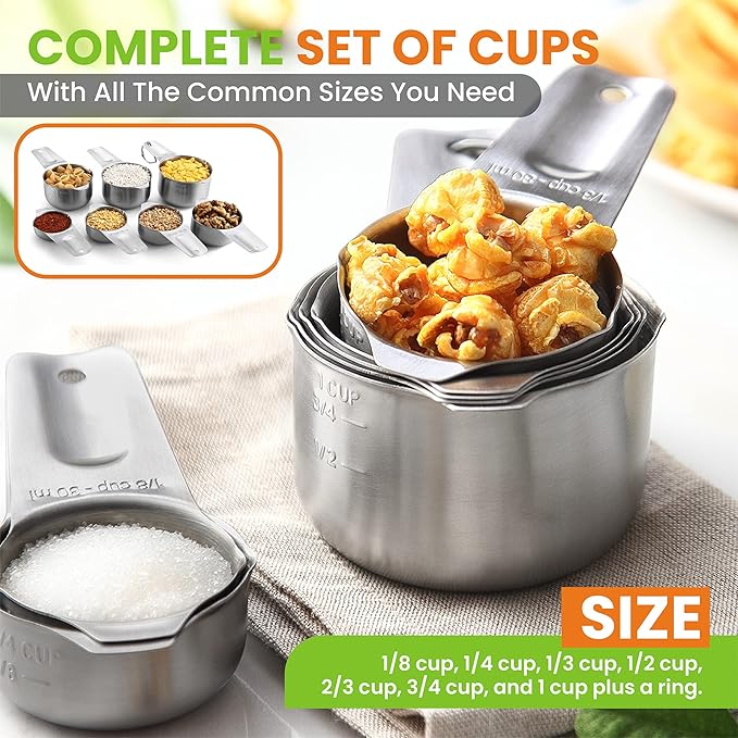 Spring Chef Stainless Steel Magnetic Measuring Spoons Set of 8, Black & Measuring Cups Set of 7