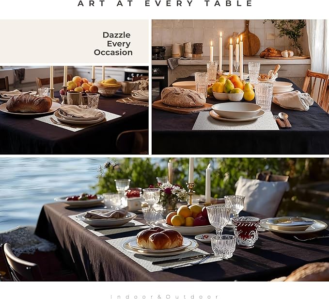 Leetaltree Luxury Crystal White Sequin Placemats Set of 4 - Waterproof Washable for Wedding, Anniversary, Daily Use - Sparkling Table Decor - Hand-Cut