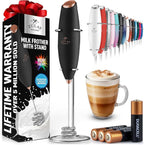 Zulay Kitchen Patented Tornado Triple Whisk Milk Frother with 4 Duracell Batteries – Handheld Foam Maker for Coffee, Lattes, Matcha & Hot Chocolate – Rich, Creamy Froth in Seconds - Black & Copper