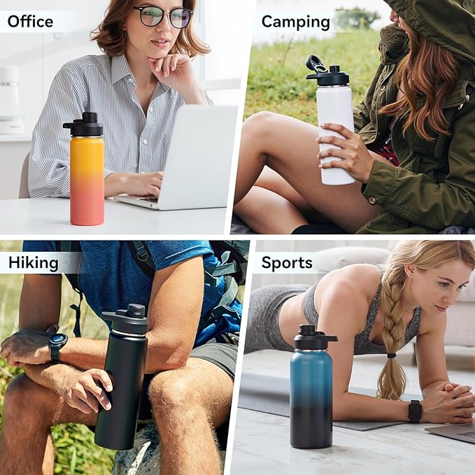 18 oz Insulated Water Bottle with Handle, 304 Stainless Steel Water Bottles with Wide Mouth, Double Wall Vacuum Sports Water Bottle, BPA Free, Keep Cold and Hot, Blue&Black