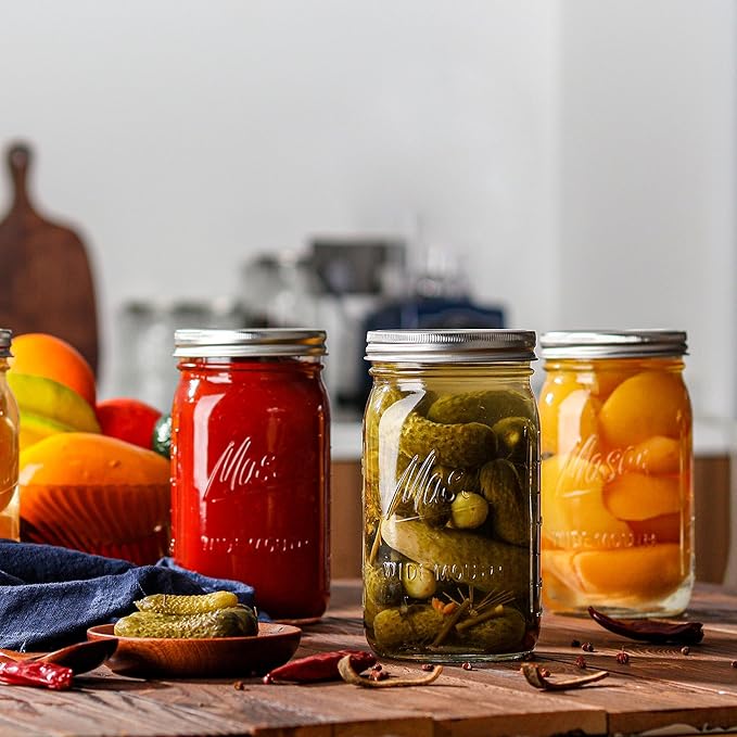 Esrentle Wide Mouth Mason Jars 32 oz - 12 Pack Large Glass Mason Jars with Airtight Lids and Bands, 1 Quart Glass Jars for Pickling, Canning, Fermenting and Food Storage, Microwave & Dishwasher Safe