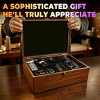 Electric Whiskey Smoker Kit, Luxurious Wooden Box, with 4 Wood Chips, Torch, Ice Molds, 2 Glasses, Stones, Old Fashioned Bourbon Cocktail Smoker Infuser Kit, Whiskey Gifts for Men, Husband (No Butane)