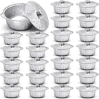 Ziliny 24 Pcs Disposable Aluminum Pot with Lid Round Foil Pans Disposable Cookware Food Container for Vacation Trips Camping Baking Heating Cooking (74.4 oz)