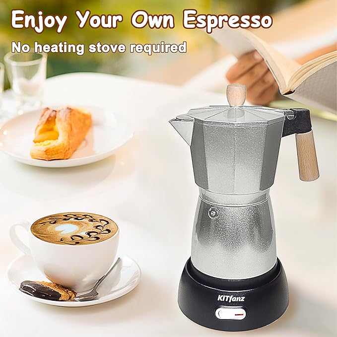 Electric Espresso Coffee Maker, Italian Coffee Pot, Electric Moka Pot, Cuban Coffee Maker, Portable Cafeteras Electricas Espresso Makers with Detachable Base 3 or 6 Cup (Grey)