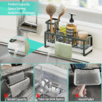 HapiRm Sponge Holder for Kitchen Sink - Self-draining Sink Caddy with Brush and Dishcloth Holders, Stainless Steel Kitchen Organizer for Countertop - Green