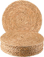 Round Woven Placemats 13.8 Inch Set of 10 - Boho Rattan Placemat Natural Water Hyacinth Placemats, Farmhouse Weave Place Mats, Rustic Braided Wicker Table Mats for Dining Table,Home,Wedding