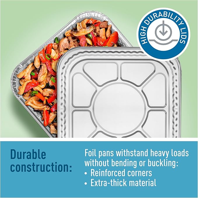 Diplastible Disposable Aluminum Pans With Lids, 9x13 (10pc) And 8x8 Square (10pc) Combo Set, Disposable Baking and Cake Pan (Pack of 20)