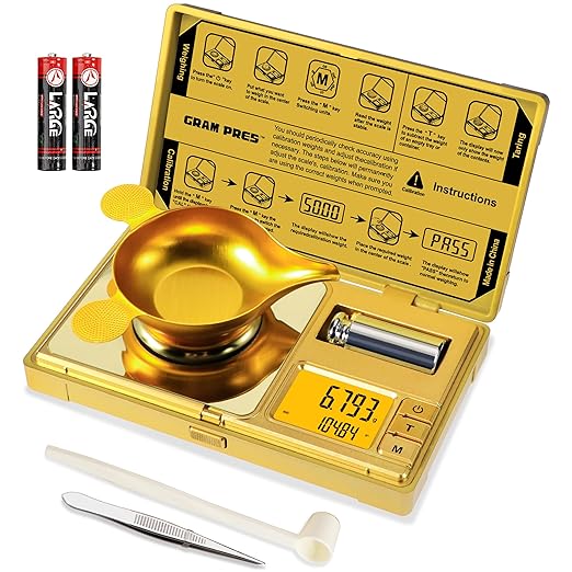 GRAM PRES High Precision Milligram Scale,50g/0.001g Digital Mini Pocket Gram Scale,Mg Scale for Weighing Powders,Jewelry, Medicine, Gem, Reloading,Gold Scale with Cal Weight, Tweezer and Tray