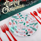 NOCCUR 60PCS Christmas Disposable Plates - Green & Red Plastic Dinner Plates, 30 Dinner & 30 Salad Plates - Pine Needle & Berry Design, Heavy Duty for Christmas Parties