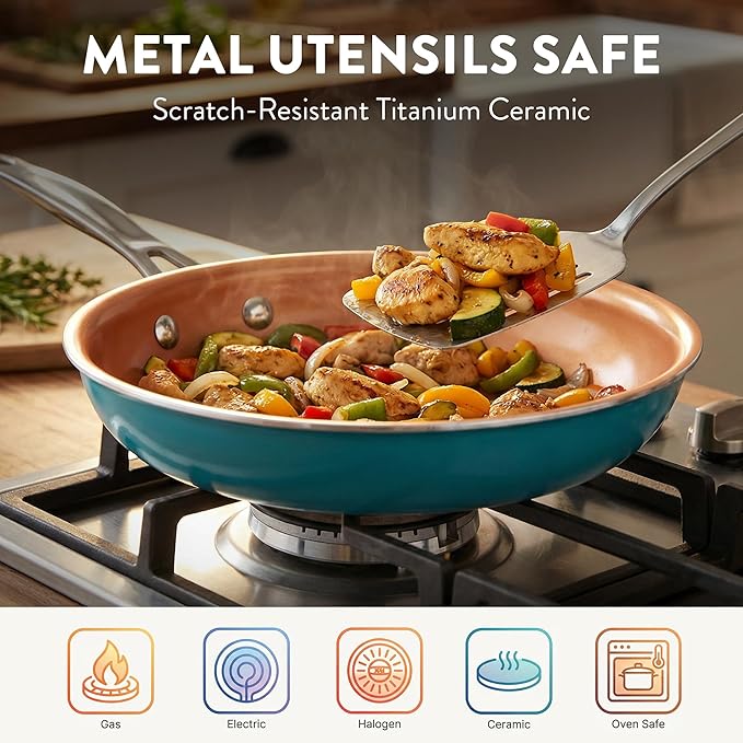 GOTHAM STEEL 20 Piece Copper Pots and Pans Set Nonstick Cookware & Ceramic Bakeware Set, PFOA PFOS Free, Dishwasher/Oven Safe, Metal Utensil Safe – Turquoise