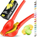 Zulay Kitchen Metal 2-in-1 Lemon Squeezer - Sturdy Max Extraction Hand Juicer Lemon Squeezer Gets Every Last Drop - Easy to Clean Manual Citrus Juicer - Easy-Use Lemon Juicer Squeezer - Red/Yellow