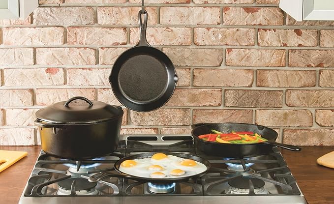 Lodge Cast Iron Dutch Oven - Loop Handle Cooking Vessel - Even Heat Retention - Oven-Safe, Versatile Pot - 7 Quart