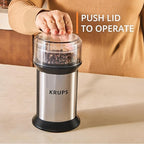 KRUPS Electric Blade Coffee Grinder 1.6 Oz, Adjustable Coarse to Fine for the Perfect Espresso, Grind Coffee Beans, Spices & Herbs, Removable Dishwasher Safe Bowl, Stainless Steel