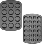 GoodCook Set of 2 Everyday Nonstick Muffin Pans – 12‑Cup Standard and 24‑Cup Mini, Gray