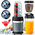 Colarlemo 12-Piece Smoothie Blender Maker 25,000 RPM Personal Blender for Ice Crushing Smoothies & Frozen Drinks Nuts with 23oz, 32oz, 37oz Portable Cups Two 6-Leaf Stainless Steel Blades, Ash Blue