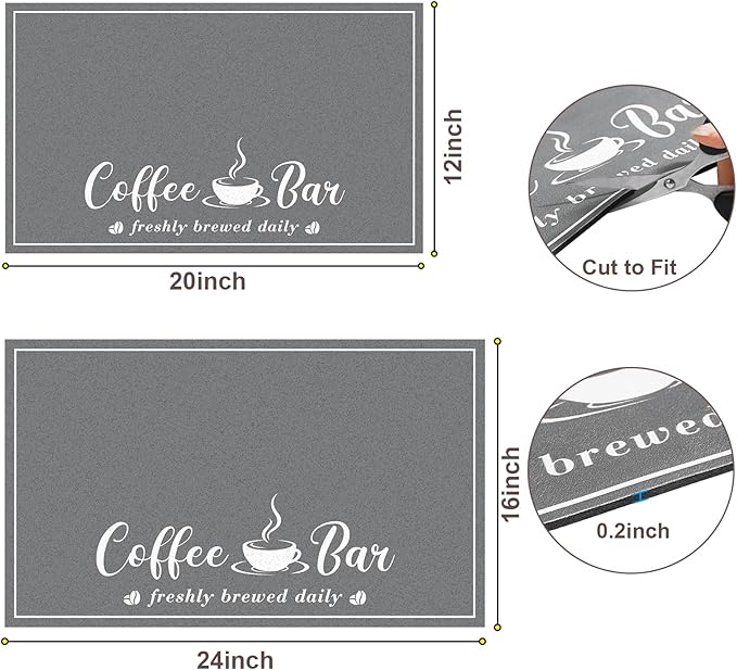 CooRug Absorbent Coffee Mat, Fashion Dish Drying Mat for Kitchen Counter Coffee Bar Accessories Espresso Machine Dish Rack 12" x 20" Dark Grey