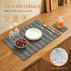 Large Stone Dish Drying Mat for Kitchen Counter, 2 PCS Quick Dry Diatomaceous Earth Dish Mat Set – Foldable Water Absorbing Kitchen Gadgets & Gifts, Home Essentials(Gray Ink 24"×16" & 8"x4")