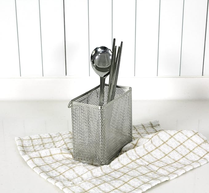 LENITH Kitchen Utensil Chopsticks Perforated Holder with Hooks - 304 Stainless Steel Storage for Organizer Dishwasher Safe (Small Rectangle)