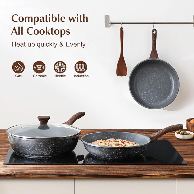 SENSARTE Nonstick Frying Pan Skillet, Swiss Granite Coating Omelette Pan, Healthy Stone Cookware Chef's Pan, PFOA Free (9.5 Inch)