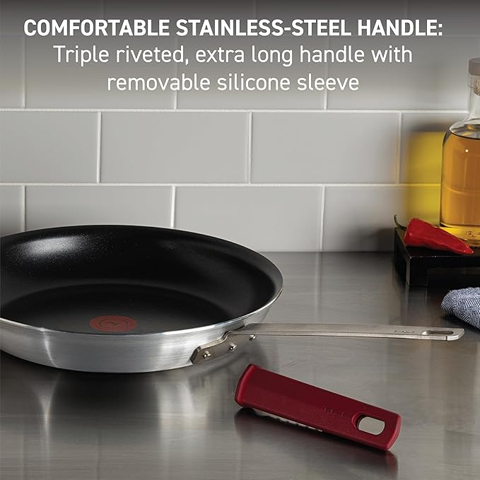 T-Fal Professional VX3 Brushed Nonstick with Stainless Steel Handle Cookware Set 8 Piece, Oven Broiler Safe 400F, Cookware, Pots and Pans, Restaurant & Business Grade, Certified NSF and CBA, Black