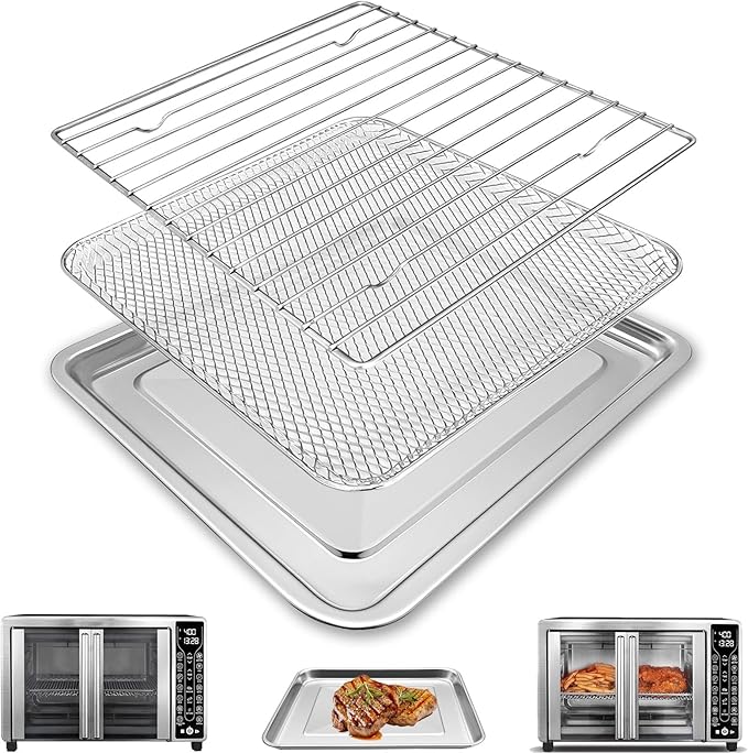 Toaster Oven Replacement Parts Accessories for Gourmia GTF7655 GTF7350 GTF7460, 3 IN 1 Tray Basket Rack Kit for Gourmia Digital Toaster Oven Air Fryer 17 Cooking Presets French Door 1700W 24L