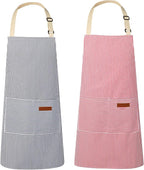 VALOME 2 Pack Kitchen Aprons, Apron for Cooking with 2 Pockets, Unisex Adjustable Neck Strap Chef Aprons for Men Women