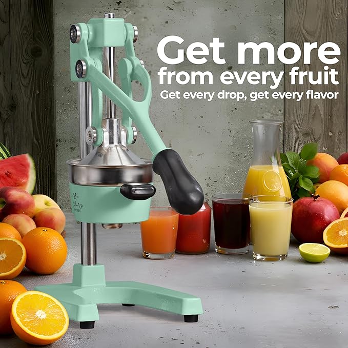 Zulay Kitchen Cast Iron Juicer - Easy-to-Clean Heavy-Duty Manual Juicer, Professional Citrus Juicer - Stainless Steel Lemon Squeezer - Manual Citrus Press & Orange Squeezer - Orange Juicer – Mint