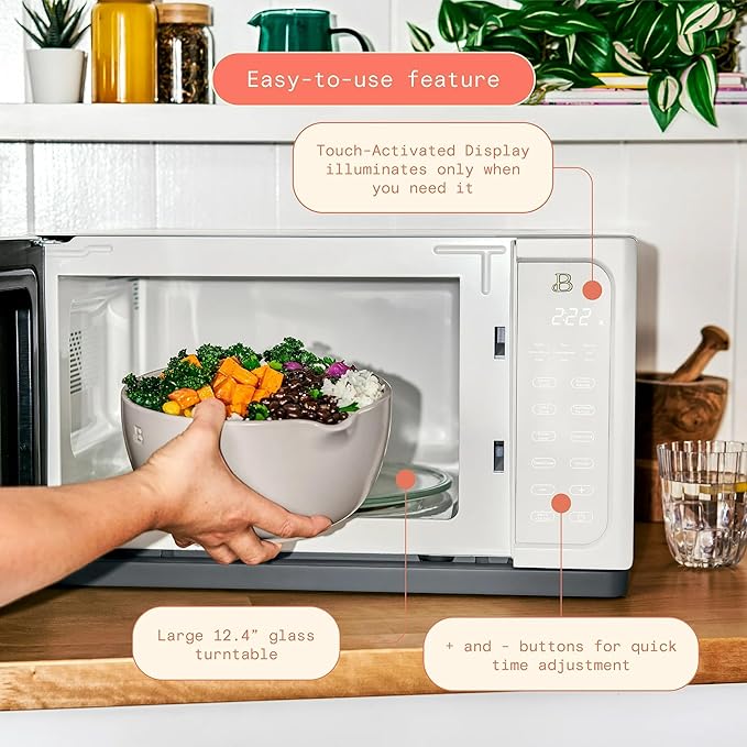 Beautiful 1.1 Cu Ft 1000W Sensor Microwave Oven Compact Countertop with Smart Sensor Cooking, 10 Power Levels & Easy Clean Interior – Perfect for Quick Meals, Office & Holiday Hosting