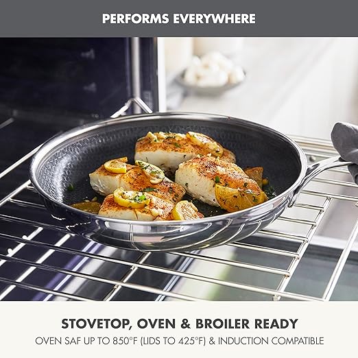 GreenPan Spectra 10" & 12" Frying Pan Skillet, Hybrid Tri-Ply Stainless Steel, PFAS-Free Ceramic Nonstick Textured Cooking Surface, Induction Cookware, Diswasher Safe, Oven & Broiler Temp to 850˚F