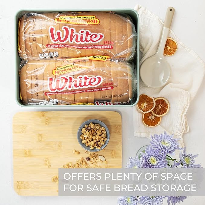 Beautiful Bread Box With Wooden Lid For Your Kitchen Countertop - Spacious Container Perfectly Stores Your Homemade Bread, English Muffins & Bagels - Quality Cutting Board Lid Keeps Bread Fresh
