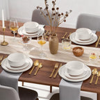 E-far 18-Piece Stoneware Dinnerware Sets, Plates and Bowls Sets for 6, Ceramic Dishware Dishes Set with Terracotta Base, Chip & Scratch Resistant, Microwave & Dishwasher Safe, Speckled White