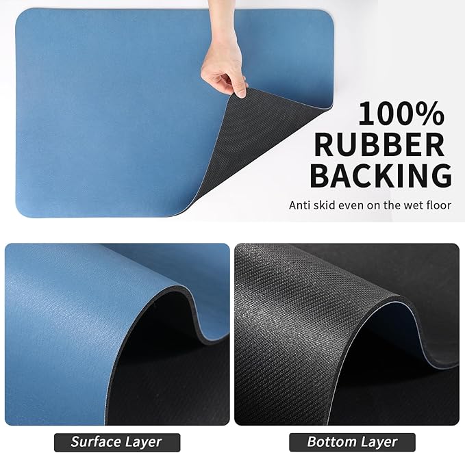 HotLive Dish Drying Mat for Kitchen Counter, Heat Resistant Drainer Mats with Non-slip Rubber Backed, Hide Stain Kitchen Super Absorbent Draining Mat, Easy to Clean Dish Rack Pad, Blue 18"x28"