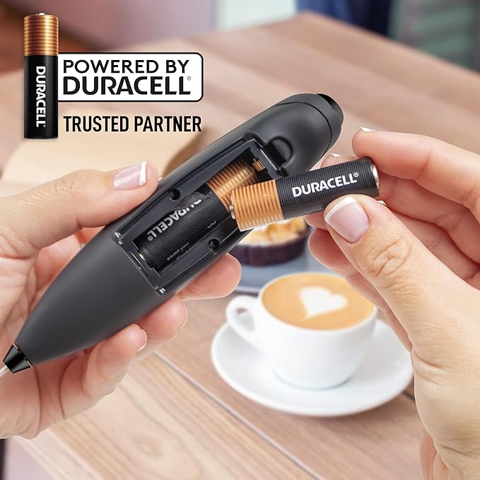 Zulay Kitchen Powerful Milk Frother Wand With 4 AA Duracell Batteries - Ultra Fast Handheld Drink Mixer - Electric Whisk Foam Maker for Coffee, Lattes, Cappuccino, Matcha & Creamer - Executive Black