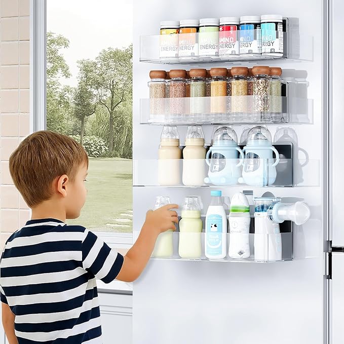 Mystozer Magnetic Spice Rack for Refrigerator, Kitchen Organizer and Storage Shelf, Clear(2 Pack)