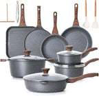 SENSARTE Nonstick Cookware Set, 23 Piece Pots and Pans Set with Swiss Granite Coating, Healthy Non Stick Kitchen Cooking Set, Stay-Cool Handles, Gray