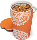 Tea Forte Double-Walled Ceramic Kati Cup, Removable Stainless Steel Infuser Basket and Lid, Steeps 12 oz Loose Leaf Tea, Dishwasher & Microwave Safe, Gifts for Mom, Chakra