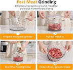 Sunvivi 250W Electric Food Chopper, 4 in 1 Food Grinder for Grinding Meat, Peeling Garlic & Juicing, Variable Speed Blender and Food Processor Combo with 1.5L Glass Bowl & 2 Cups (0.4L+0.2L), Beige