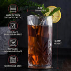 Bravario Unbreakable Plastic Drinking Water Tumblers, Dishwasher Safe 100% Tritan Glasses, BPA-Free Shatterproof Outdoor Highball Drinkware, 18 oz, Set of 4
