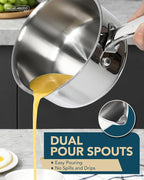 MICHELANGELO Stainless Steel Sauce Pot Set with Steamer 5Pcs, 18/10 Saucepan Set with Pour Spout & Strainer Glass Lids, Sauce pan with Triply Bottom Induction Compatible - 1QT & 2QT