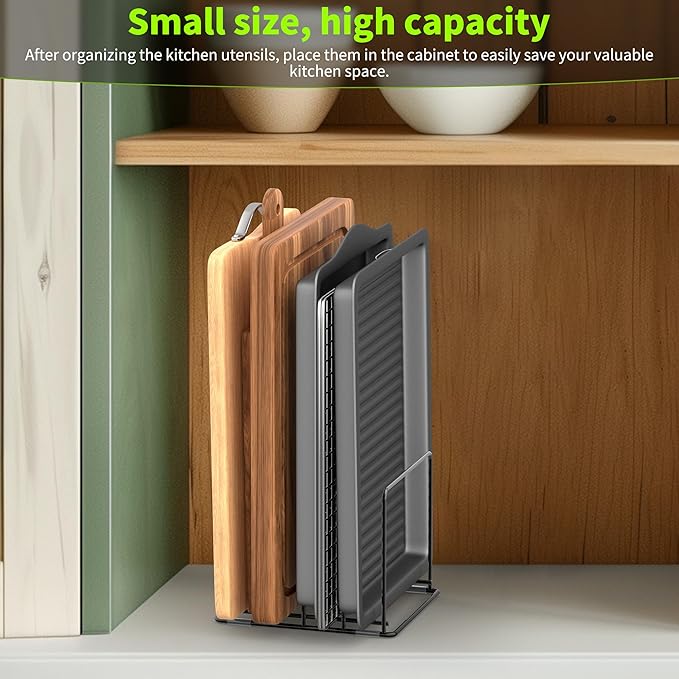 Kitchen Organizer Rack - 4-Slot Heavy-Duty Holder for Cutting Boards,Cookware – Rust-Resistant, Space-Saving Design with Non-Slip Feet for Countertop and Cabinet Storage (1 Pack)