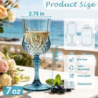 Plastic Wine Glasses, Plastic Goblets Vintage Style Cordial Unbreakable Drinking Glasses, Reusable Drinkware for Wedding Reception, Grand Event Party Supplies (24, Dusty Blue)