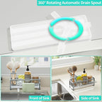 HapiRm Sponge Holder for Kitchen Sink - Self-draining Sink Caddy with Brush and Dishcloth Holders, Stainless Steel Kitchen Organizer for Countertop - Grey