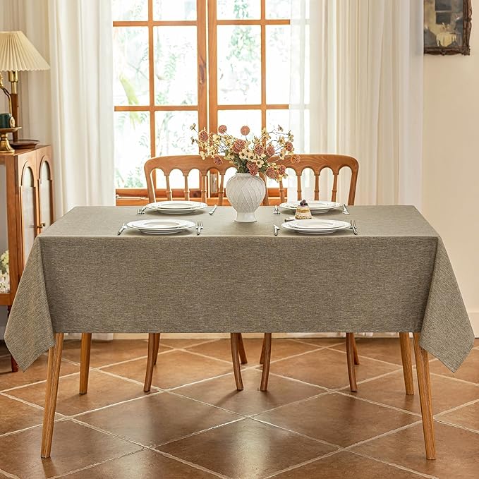 Faux Linen Fabric Rectangle Table Cloth, Textured Water Resistant & Washable Rectangular Tablecloth, Anti-Scratch for Dinning Kitchen Party,54 x 72 Inch, Mocha