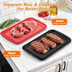 Serving Trays for Party - Set of 6, Large Serving Platters for Raw and Cooked Food, Dishwasher Safe, 17×10.5-inch Stackable Plastic Party Supplies for Grilling, BBQ, Meal Prep (Red, Black)