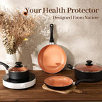 BECIGAR 8pcs Gold Ceramic Pots and Pans Set, Cooking Pan Set,Cooking Pot Set Ceramic Pan Set, Nonstick Cookware Set, Induction Safe Kitchen Cooking Set with Frying Pans, Saucepans, shovel and Ladle