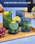 ISMASOAN Hobnail Drinking Glasses Set of 8, Blue Vintage Glassware 14 oz and 12 oz, Glass Cups, Cups for Kitchen, Bar Glasses for Beer, Juice, Cocktail, Whiskey, Milk