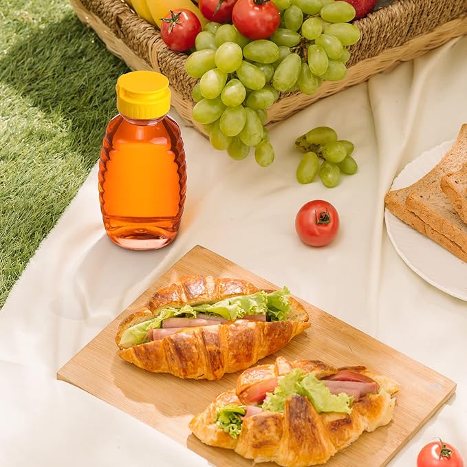 24 Pcs Clear Plastic Honey Bottles Plastic Skep Style Jar Honey Squeeze Bottle Empty Refillable Honey Dispenser with Flip Top Lids Leak Proof Honey Containers Holders for Storing and Dispensing (32oz)